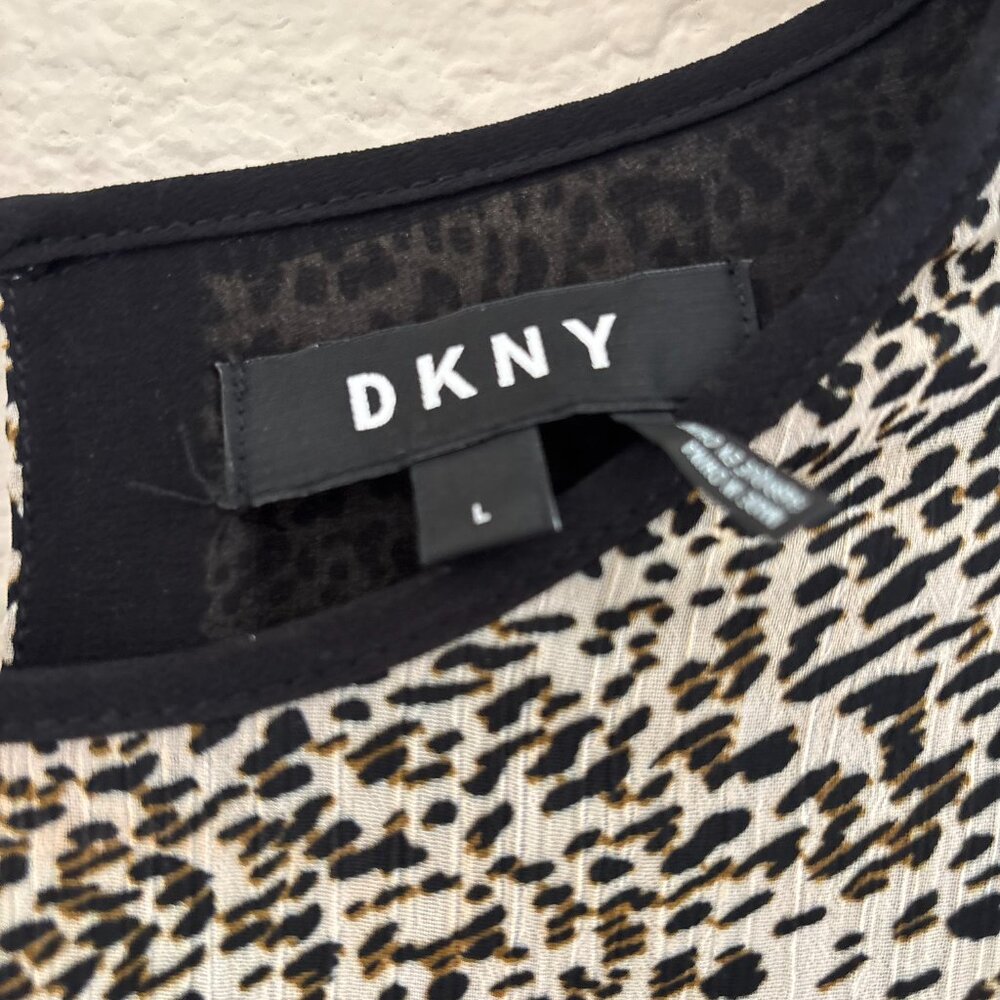 DKNY Long Sleeve Cream and Black Leopard Print Dress SIZE LARGE - Picture 5 of 7